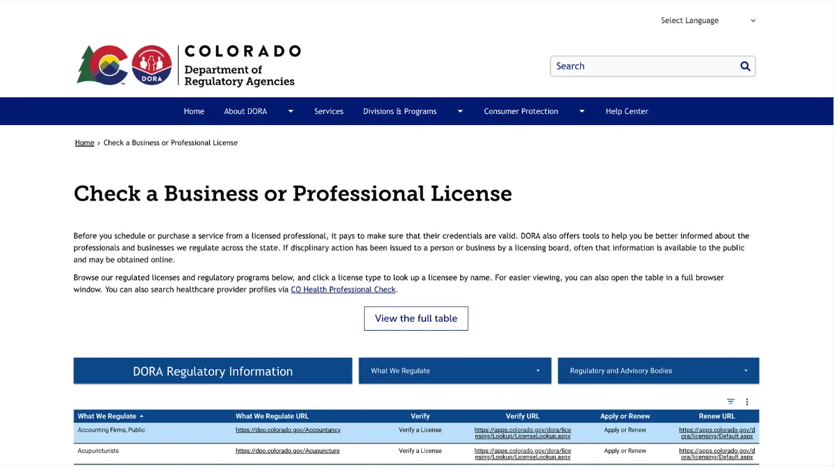 verify plumber license aurora co dora lookup